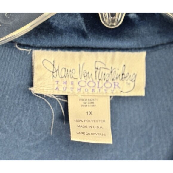 DIANE VON FURSTENBURG Blue Floral Velvet Shirt Women 1X Velour Button Tunic Top - Picture 2 of 8